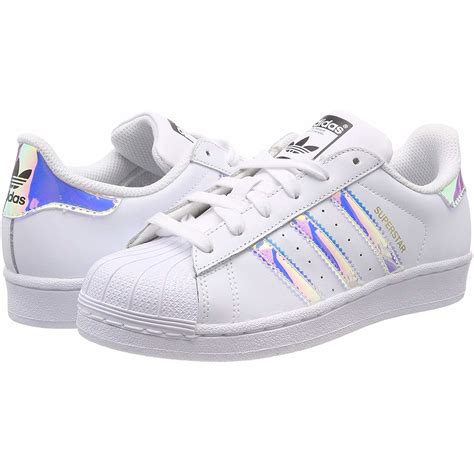 Adidas Originals Superstar J Whiteiridescent Leather Trainers Shoes