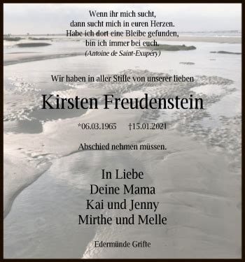 Traueranzeigen Von Kirsten Freudenstein Trauer Hna De