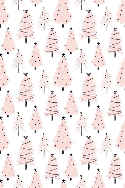 Pink And Black Christmas Trees On A White Background With Stars In The