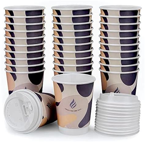 Exosia Disposable Coffee Cups With Lids 12 Oz Coffee Cups