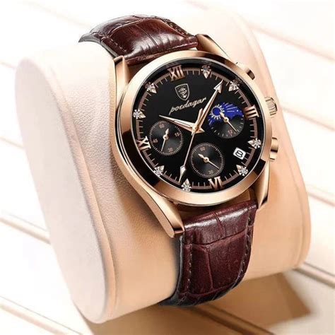 Poedagar 2022 Men Watches New Fashion Waterproof Luminous Leather Top