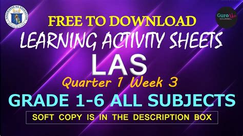 Learning Activity Sheets Q1 Week 3 Grade 1 6 All Subjects Youtube