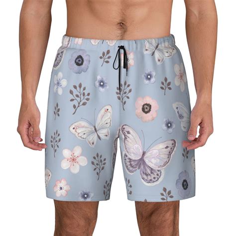 Haiem Blue Butterfly Mens Swim Trunks With Compression Liner 2 In 1