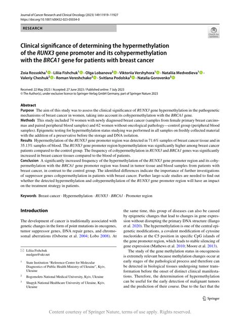 Clinical Significance Of Determining The Hypermethylation Of The RUNX3