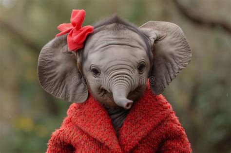 Ein Junger Elefant Der In Einem Roten Gewand Mit Einem Passenden Bogen