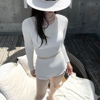CUCURBIT Set Plain Bikini Top Bottom Long Sleeve Cover Up Sale