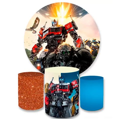 Kit Festa Painel Redondo Sublimado Trio Capa Cilindro Transformers