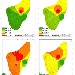 Spatial Distribution Cd Cu Pb And Zn Mg Kg In Soils In The Study