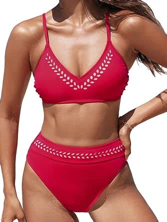 Amazon Cupshe Women S Bikini Sets Two Piece Swimsuit High Waisted V Neck Crisscross Back
