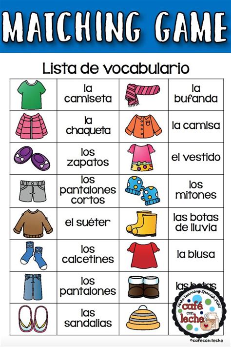 Spanish Matching Game With Clothes And Shoes For Children To Learn How