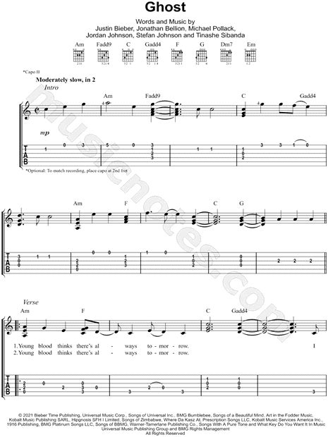 Justin Bieber Ghost Guitar Tab In C Major Download And Print Sku Mn0253850