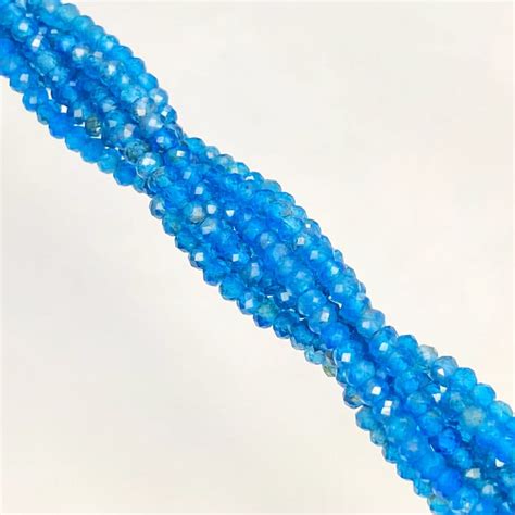 Natural Neon Blue Apatite Mm Micro Faceted Rondelle Gemstone Beads