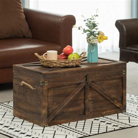 Vintiquewise Vintiquewise Brown Large Wooden Lockable Trunk Farmhouse