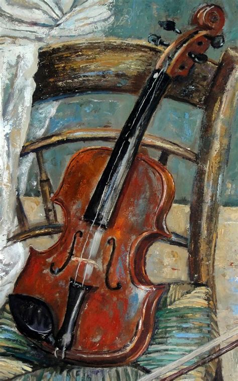 Oil Painting Original Still Life Violin On Chair Oil On Board X