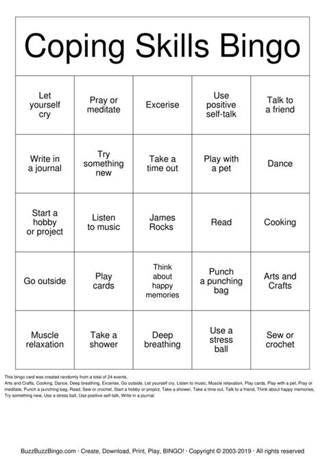 Coping Skills Bingo Cards To Download Print And Customize