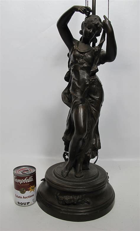 Large Antique Art Nouveau Figural Lady Bronzed Spelter Statue Sculpture