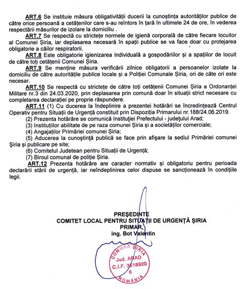 Hot R Rea Nr A Comitetului Local Pentru Situa Ii De Urgen M Suri Suplimentare