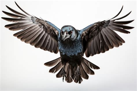 Free AI Image | A crow flying on white background