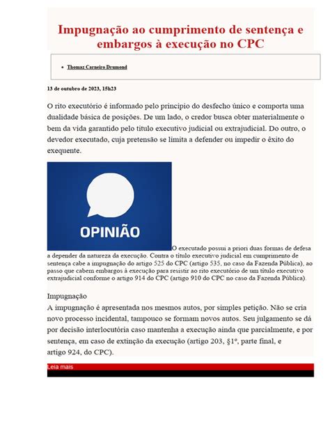 Impugnação Ao Cumprimento De Sentença E Embargos À Execução No Cpc