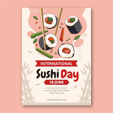 Premium Vector Hand Drawn International Sushi Day Vertical Poster