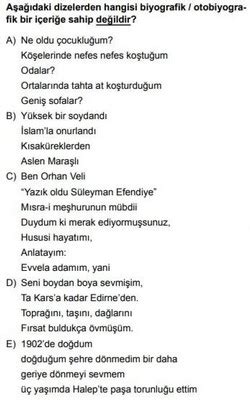 9 Sınıf Türk Dili ve Edebiyatı Biyografi Otobiyografi Testi Çöz