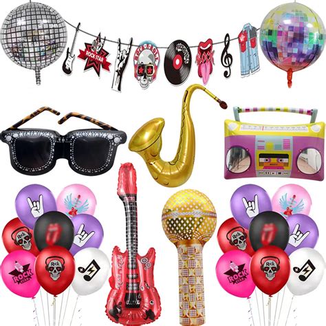 Rock And Roll Balloons Retro Video Disco Note Guitar Band Microphone