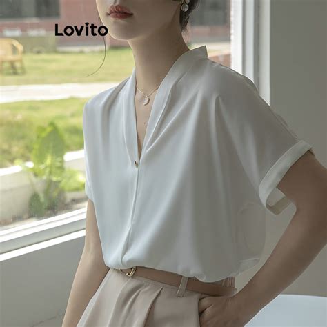 Lovito Elegant Plain Button Blouse For Women Lnl Shopee Malaysia