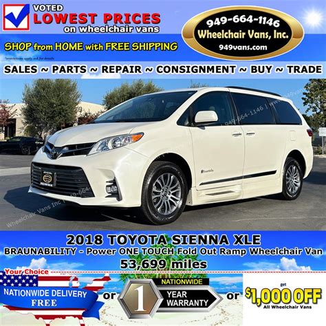 For Sale Used 2018 Toyota Sienna BraunAbility Power ONE TOUCH Fold