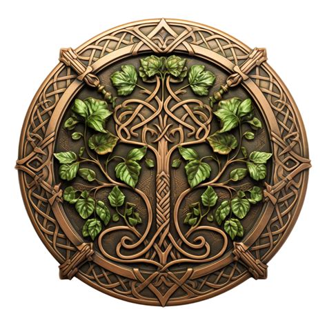 Celtic Tree Of Life And Death Symbol In Vivid Emerald Colors On Dark Ai