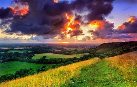 Green Grass Field Greens Field The Sky Grass The Sun Clouds