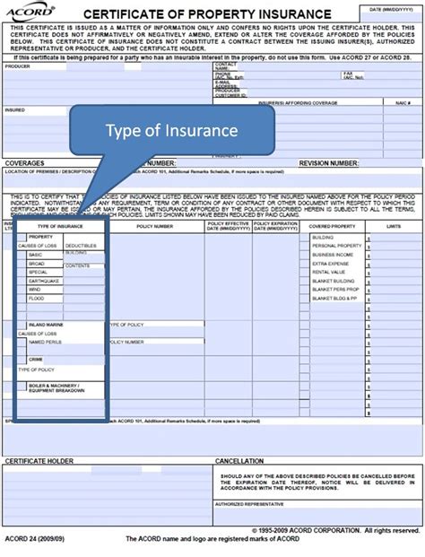 Simply Easier Acord Forms Instructions For Acord 24 Type Of Coverage