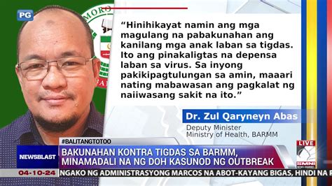 Bakunahan Kontra Tigdas Sa Barmm Minamadali Na Ng Doh Kasunod Ng