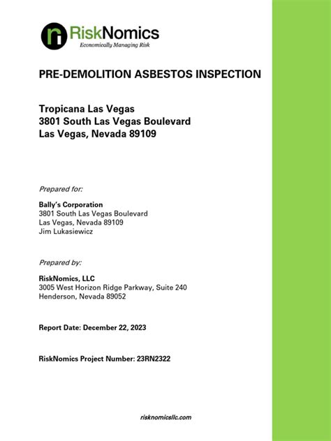 Tropicana Pre Demolition Asbestos Inspection Report Pdf Asbestos