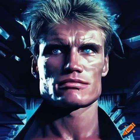 Vintage Cyberpunk Movie Poster Featuring Dolph Lundgren In The 1980s On