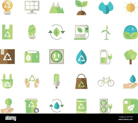 Ecological Green Energy Icons Collection Vector Illustration Stock