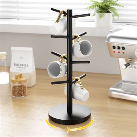 Black Coffee Mug Tree Bamboo Mug Holder Coffee Cup Stand Mug Holders