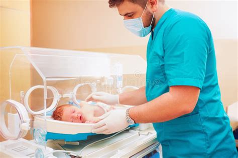 Personale Medico Che Prende Cura Del Neonato In Incubatrice Infantile