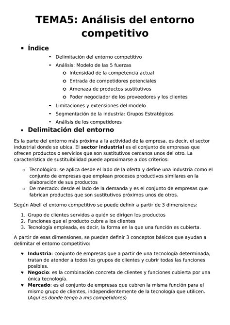 Tema Anlisis Del Entorno Competitivo Tema An Lisis Del Entorno