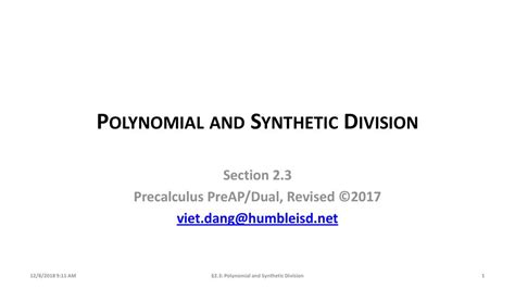 Polynomial And Synthetic Division Ppt Download