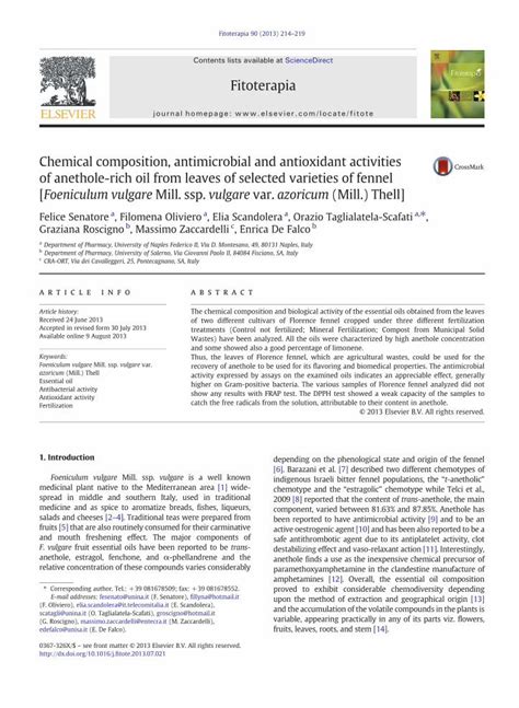 Pdf Chemical Composition Antimicrobial And Antioxidant Activities Of