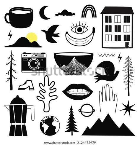 Vector Black White Doodle Collection Nature Stock Vector (Royalty Free ...