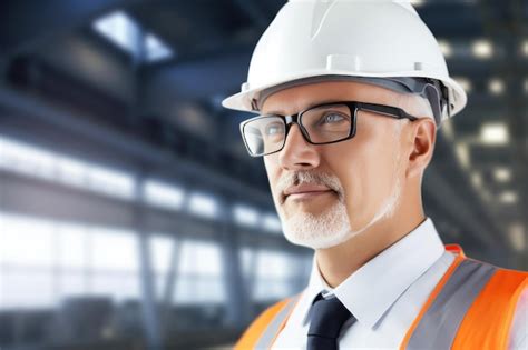 Premium Photo Portrait Of Mature Engineer In Safety Helmet And