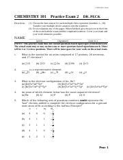 Pe2 F04 Pdf 2004 M L Peck CHEMISTRY 101 Directions Practice Exam