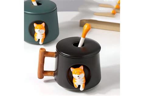 Ripley Juego De Taza Con Cuchara Modelo Shiba Negro