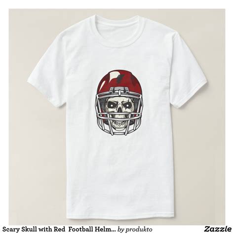 Scary Skull With Red Football Helmet T Shirt Halloween Tees Halloween