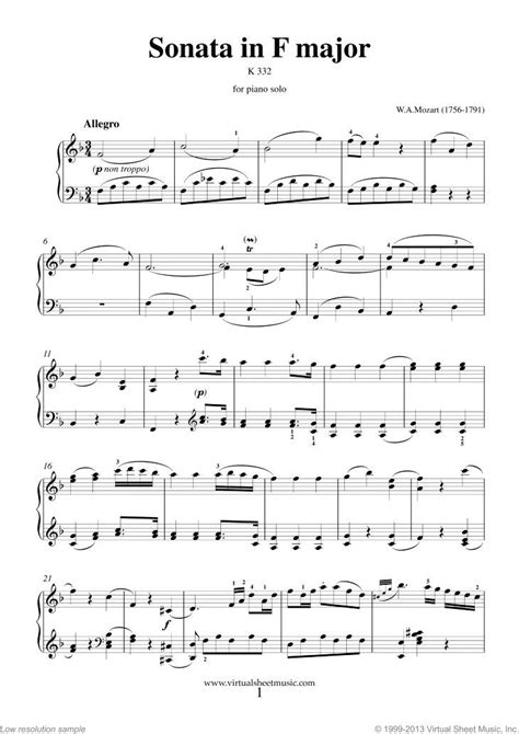 Mozart Piano Sonata In F Major K332 Sheet Music Pdf Sheet Music Piano Notes Songs Piano