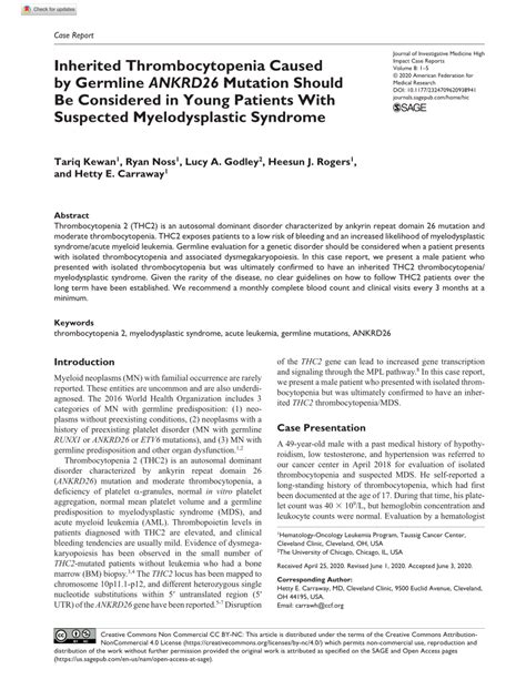 Pdf Inherited Thrombocytopenia Caused By Germline Ankrd26 Mutation