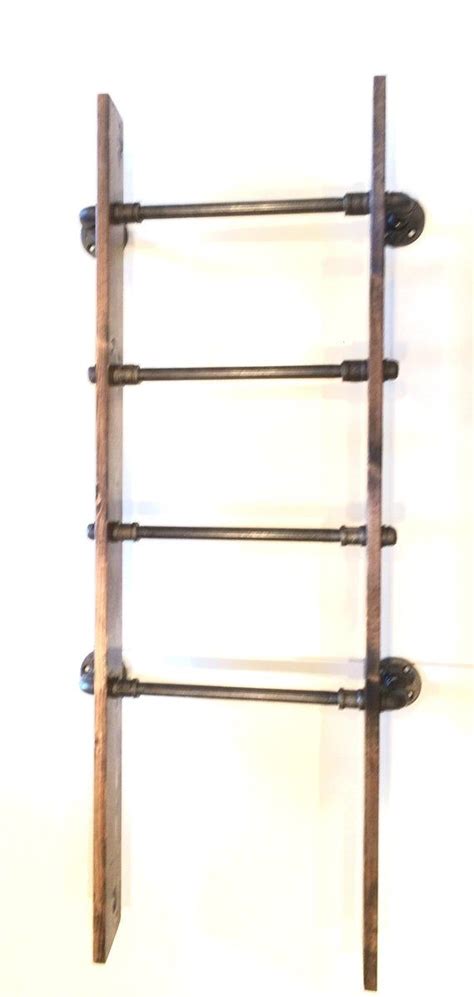 Rustic Industrial Pipe Wall Mount Blanket Ladder Wood Quilt Etsy