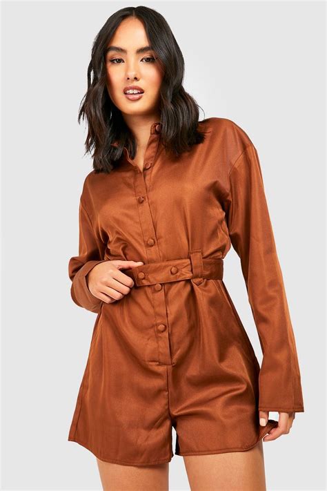 Womens Belted Button Up Utility Playsuit Boohoo Uk