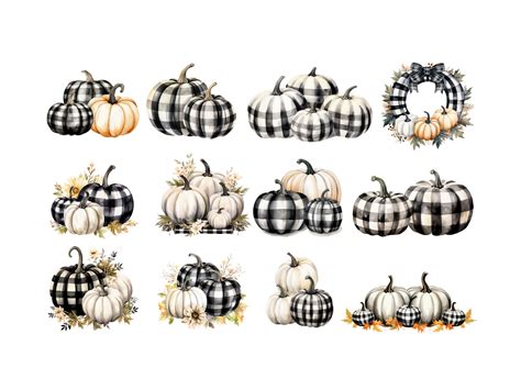 Black and White Pumpkin Clipart, DIGITAL DOWNLOAD, Buffalo Check ...